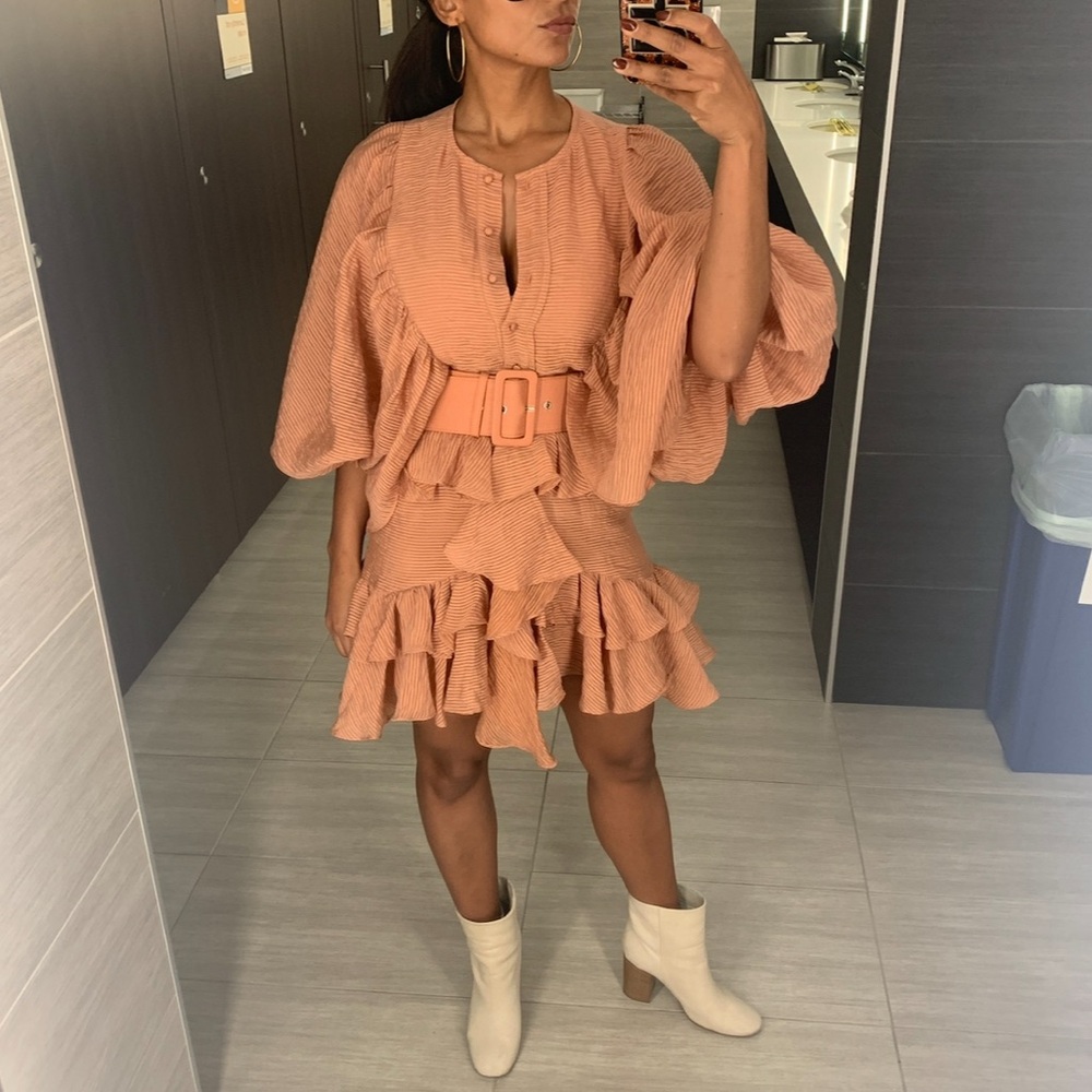 SHONA JOY Striped Ruffle Dress - Rust
